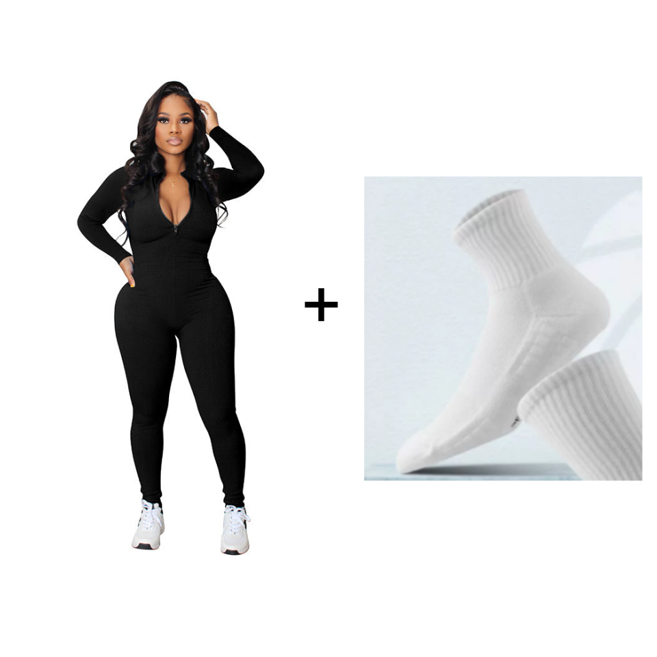 Solid Color Half Zip Seamless Jumpsuit