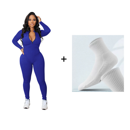Solid Color Half Zip Seamless Jumpsuit