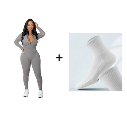 Solid Color Half Zip Seamless Jumpsuit