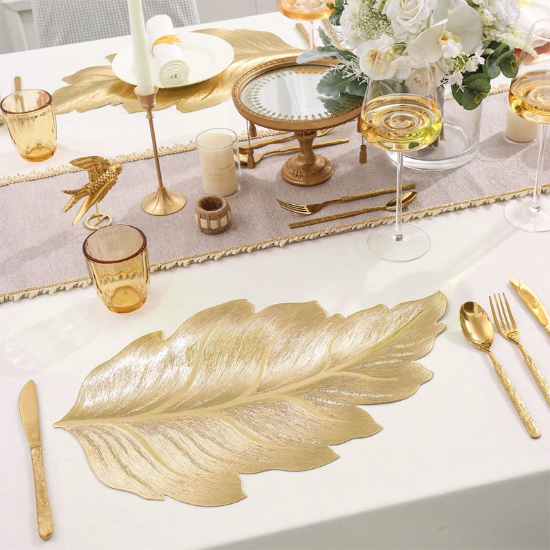 Set de table de salle à manger 3D feuille d'or résistant à la chaleur