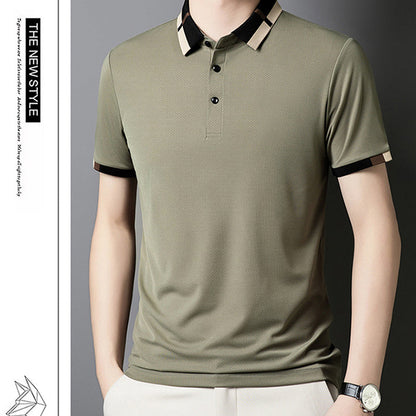 🔥Aujourd'hui 50% de réduction🔥T-shirt à manches courtes et revers en soie stretch Ice pour hommes