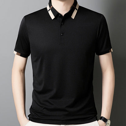 🔥Aujourd'hui 50% de réduction🔥T-shirt à manches courtes et revers en soie stretch Ice pour hommes