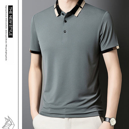 🔥Aujourd'hui 50% de réduction🔥T-shirt à manches courtes et revers en soie stretch Ice pour hommes