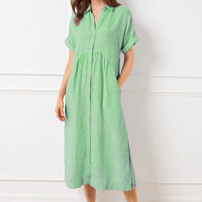 💎💃Robe Chemise Rayée à Revers et Boutons – Poches Fonctionnelles, Coupe Loose & Élégance Intemporelle🌟👗
