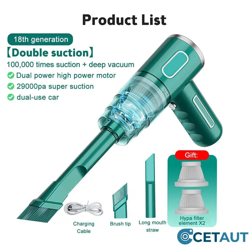 📣🔥Aspirateur de Voiture Sans Fil 120W Ultra-Puissant - Aspirateur Principal Rechargeable Avec Aspiration Cyclonique - Solution de Nettoyage Auto Ultra-Portable et Sans Effort