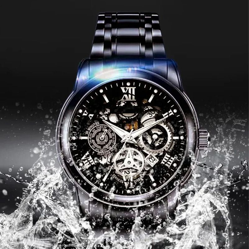 ⌚50% de réduction⚙️Montre Mécanique Automatique Homme – Cadran Squelette Style Romain, Étanche & Boîtier Acier Inoxydable ✨📦