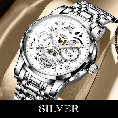 ⌚50% de réduction⚙️Montre Mécanique Automatique Homme – Cadran Squelette Style Romain, Étanche & Boîtier Acier Inoxydable ✨📦