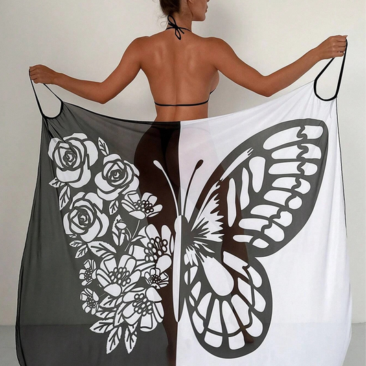 Damen-Badeanzug-Cover-up mit Schmetterlingsmuster