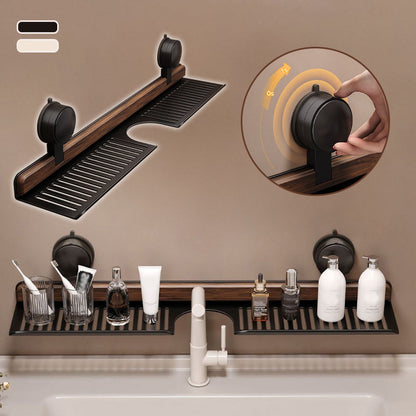 Tablette de salle de bain à ventouses en noyer