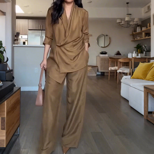 🚚Livraison à domicile✨Haut à Col en V et Pantalon Long à Jambes Larges