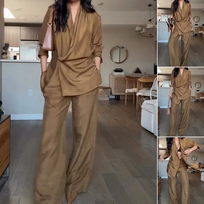 🚚Livraison à domicile✨Haut à Col en V et Pantalon Long à Jambes Larges