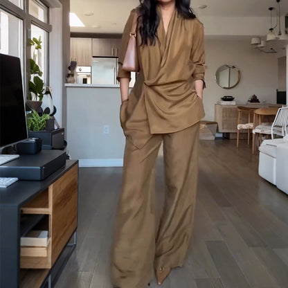 🚚Livraison à domicile✨Haut à Col en V et Pantalon Long à Jambes Larges