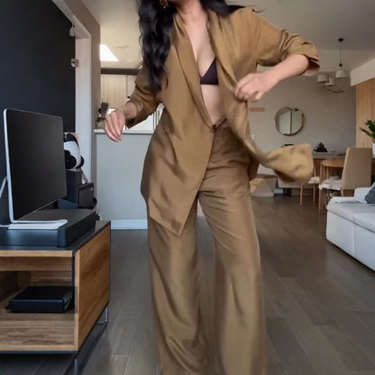 🚚Livraison à domicile✨Haut à Col en V et Pantalon Long à Jambes Larges