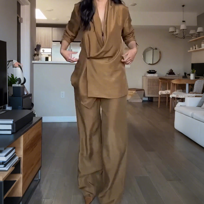 🚚Livraison à domicile✨Haut à Col en V et Pantalon Long à Jambes Larges