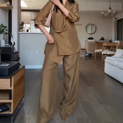 🚚Livraison à domicile✨Haut à Col en V et Pantalon Long à Jambes Larges