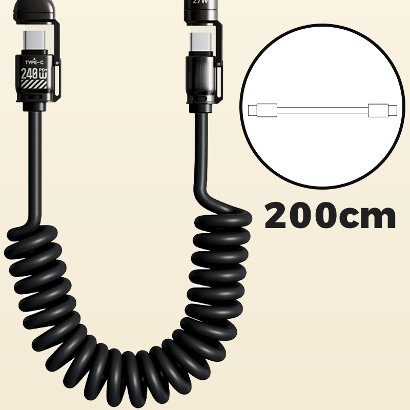 Câble de Charge Rapide Rétractable à Ressort 4-en-1