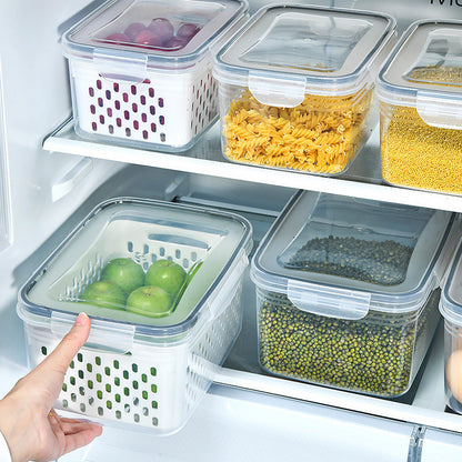 🏡⚡ Vente Flash 50% de réduction 🍇 Set de conteneur de stockage de fruits 3PCS pour réfrigérateur avec colander amovible