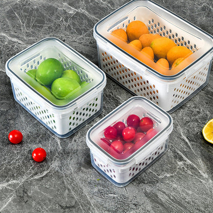 🏡⚡ Vente Flash 50% de réduction 🍇 Set de conteneur de stockage de fruits 3PCS pour réfrigérateur avec colander amovible