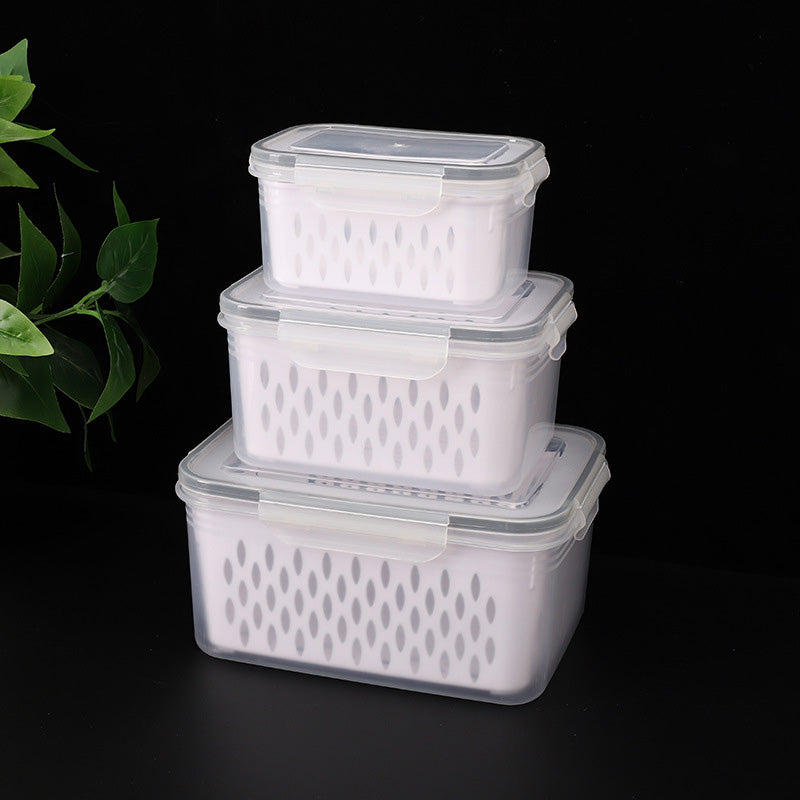 🏡⚡ Vente Flash 50% de réduction 🍇 Set de conteneur de stockage de fruits 3PCS pour réfrigérateur avec colander amovible