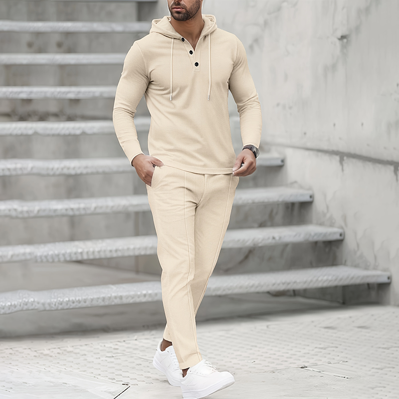 Ensemble de survêtement 2 pièces à capuche et couleur unie pour homme