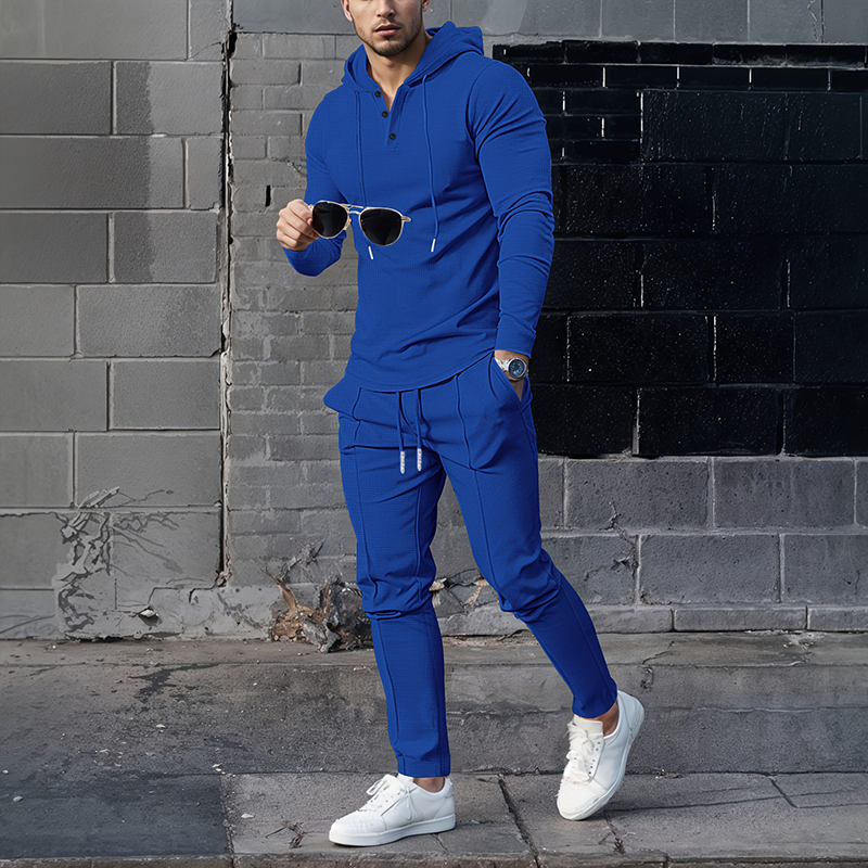 Ensemble de survêtement 2 pièces à capuche et couleur unie pour homme