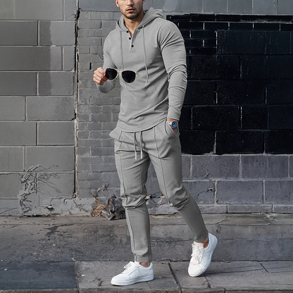 Ensemble de survêtement 2 pièces à capuche et couleur unie pour homme