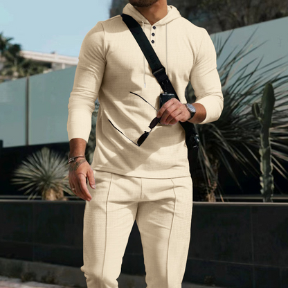 Ensemble de survêtement 2 pièces à capuche et couleur unie pour homme