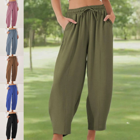 Pantalon décontracté à jambes larges et cordon de serrage pour femme