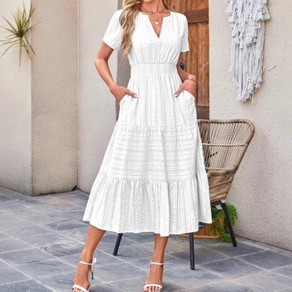 🔥Hot Sale 50% OFF👗Robes longues décontractées à manches courtes et à col en V pour femmes