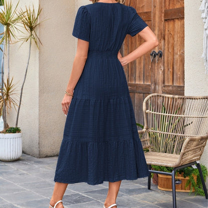 🔥Hot Sale 50% OFF👗Robes longues décontractées à manches courtes et à col en V pour femmes