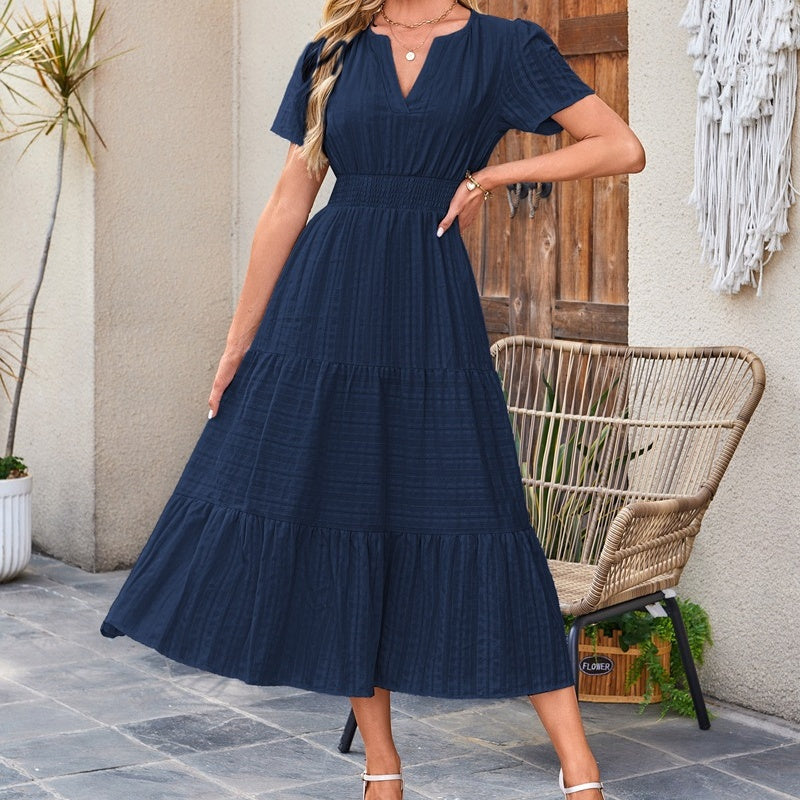 🔥Hot Sale 50% OFF👗Robes longues décontractées à manches courtes et à col en V pour femmes