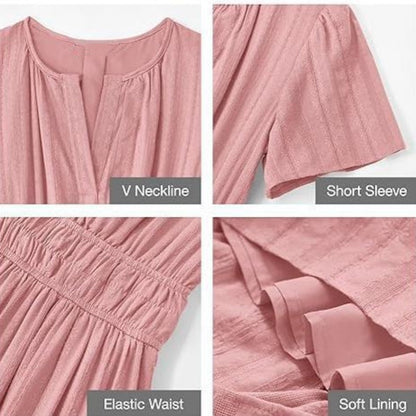 🔥Hot Sale 50% OFF👗Robes longues décontractées à manches courtes et à col en V pour femmes