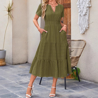 🔥Hot Sale 50% OFF👗Robes longues décontractées à manches courtes et à col en V pour femmes