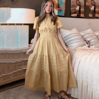 🔥Hot Sale 50% OFF👗Robes longues décontractées à manches courtes et à col en V pour femmes