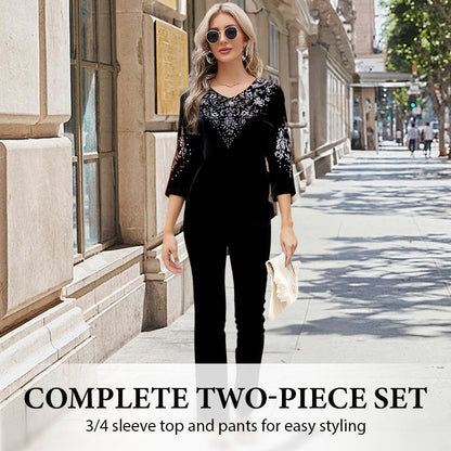 💎 Ensemble Top & Pantalon en Velours avec Strass pour Femme – Nouveau Design 2026, Élégance Brillante & Confort Respirant