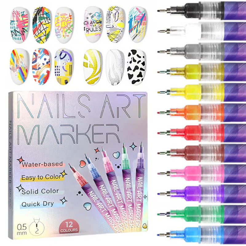 🎁 Cadeaux Priviléges de Noël🎄Coffret de 12 Stylos pour Nail Art💅