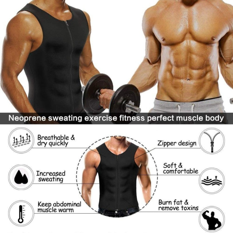 Débardeur de sport pour homme avec fermeture éclair et effet amincissant