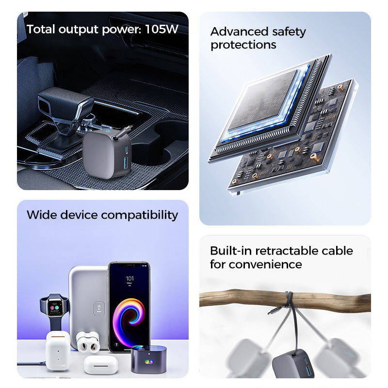 Chargeur de Voiture Compact à Câble Rétractable📢📢3 dernières heures : Grande vente⏰⏰