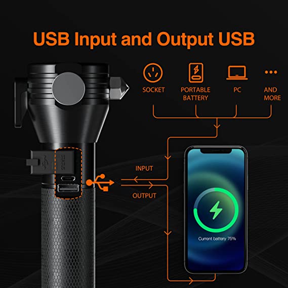 Lampe de poche tactique multifonction à énergie solaire 10 en 1