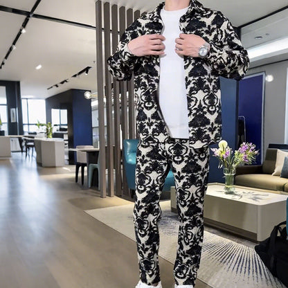Ensemble veste et pantalon à imprimé floral pour homme