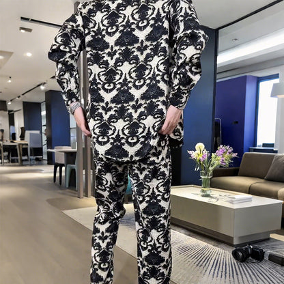 Ensemble veste et pantalon à imprimé floral pour homme