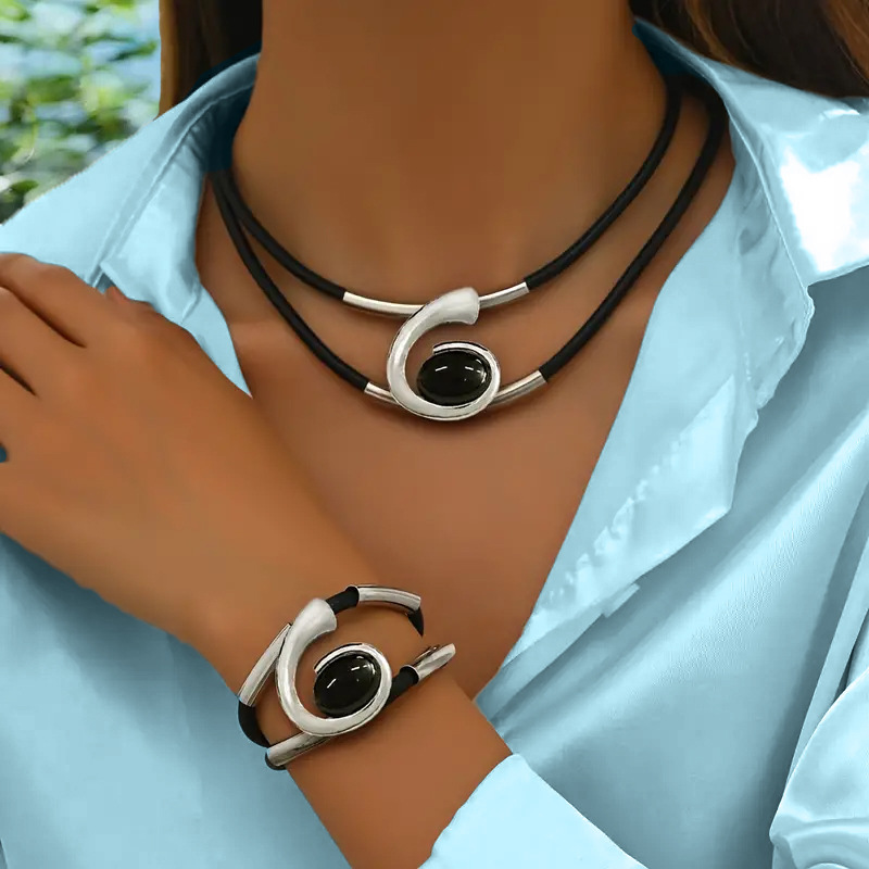 📿 50% DE RÉDUCTION ! ✨ Ensemble Collier & Bracelet Pierre Acrylique Bohème - Design Vintage Léger et Élégant, Cadeau Parfait pour les Amatrices de Mode 👒📦