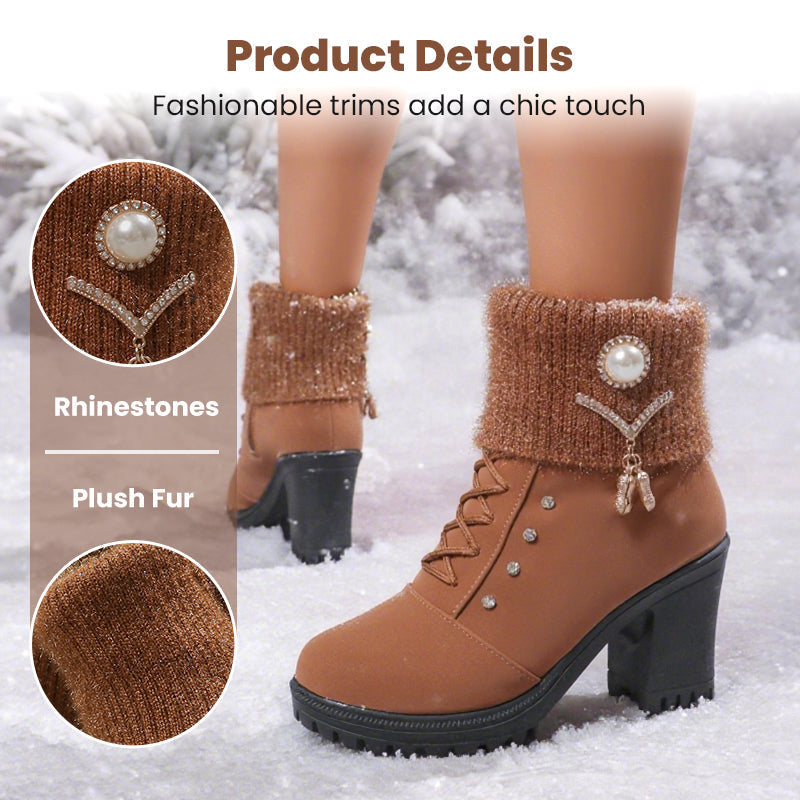 👢 Bottines Femme à Talon Épais - Intérieur Doublé de Fausse Fourrure, Semelle Antidérapante - Style Élégant pour Toutes Occasions