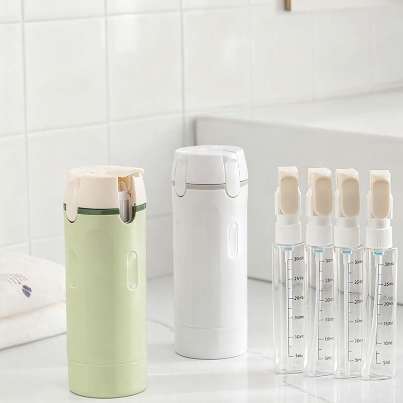 📢📢50 % de réduction ! 🧳Flacons distributeurs rechargeables 4 en 1 pour le voyage – Compact, étanche & ultra-pratique ✈️🧴