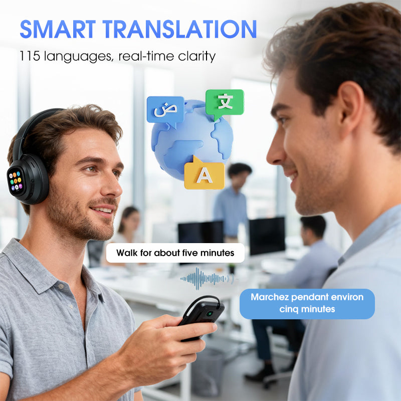 🎧50% de réduction! ✨ Casque Bluetooth IA - Écran LCD intelligent et assistant vocal avec qualité sonore premium pour la musique et les appels 📱✨