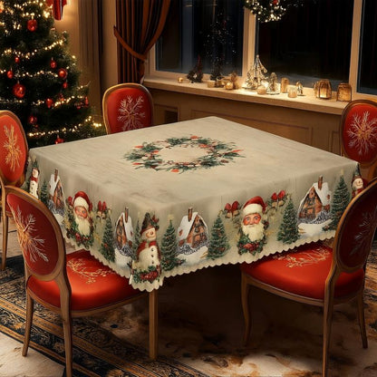 🔥 50% DE RÉDUCTION ! ✨ Nappe de Noël Lavable en Machine - Motifs Festifs, Polyester Résistant, Adaptée aux Tables Rondes et Rectangulaires 🎄🍽️