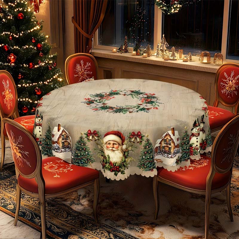 🔥 50% DE RÉDUCTION ! ✨ Nappe de Noël Lavable en Machine - Motifs Festifs, Polyester Résistant, Adaptée aux Tables Rondes et Rectangulaires 🎄🍽️