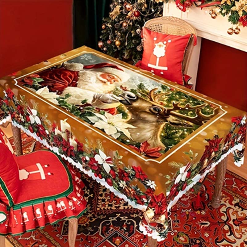 🔥 50% DE RÉDUCTION ! ✨ Nappe de Noël Lavable en Machine - Motifs Festifs, Polyester Résistant, Adaptée aux Tables Rondes et Rectangulaires 🎄🍽️