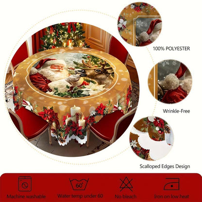 🔥 50% DE RÉDUCTION ! ✨ Nappe de Noël Lavable en Machine - Motifs Festifs, Polyester Résistant, Adaptée aux Tables Rondes et Rectangulaires 🎄🍽️