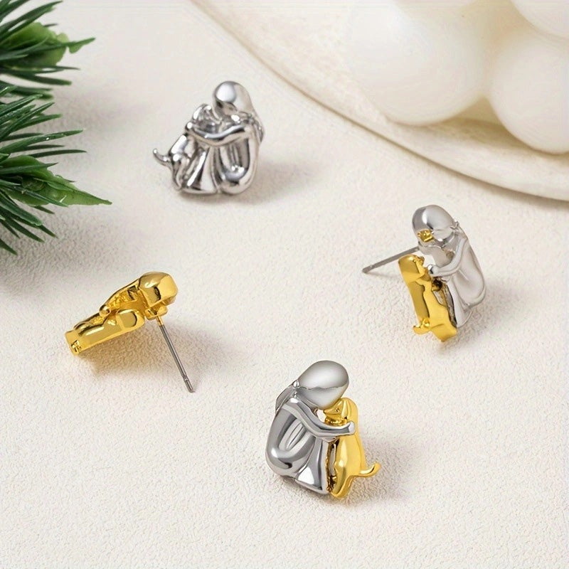 Petite Fille Câlinant un Chien – Clous d’Oreilles et Collier